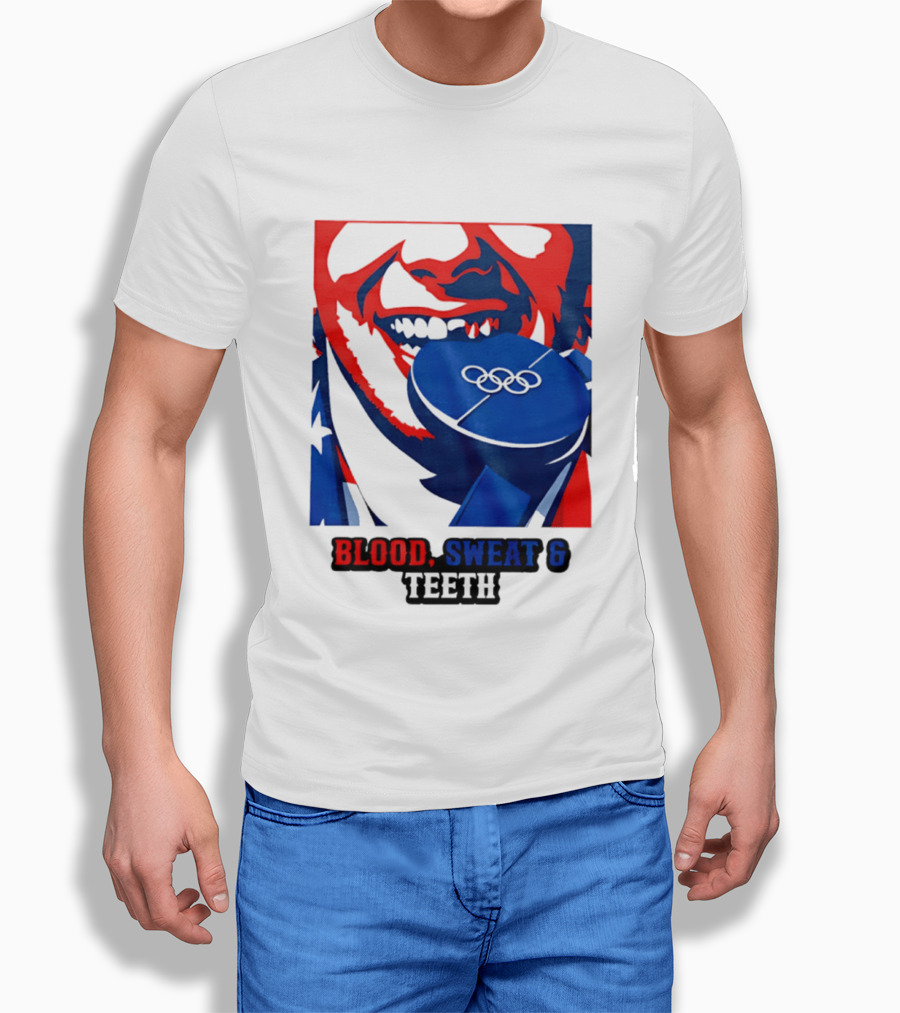 Blood Sweat Teeth Jack Hughes USA Olympic Hockey Gold Medal Champs T-Shirt