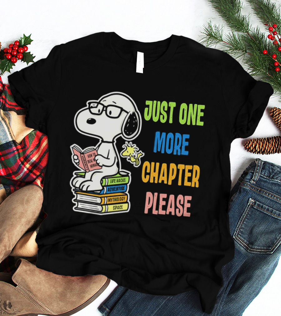 Snoopy Just One More Chapter Please Peanuts Reading Glasses Books Stack T-Shirt