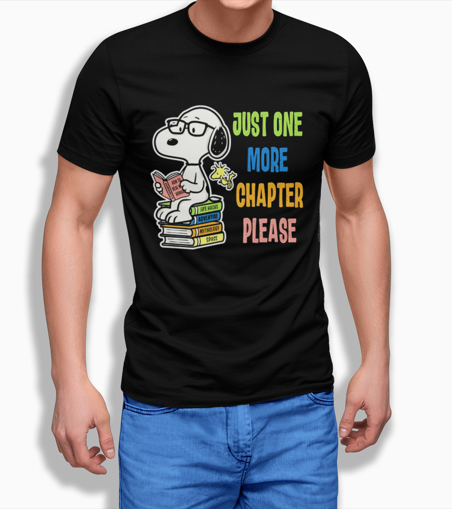 Snoopy Just One More Chapter Please Peanuts Reading Glasses Books Stack T-Shirt