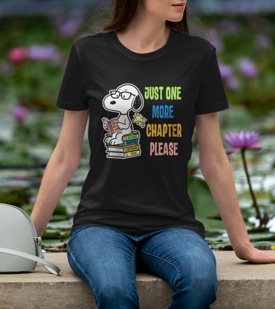Snoopy Just One More Chapter Please Peanuts Reading Glasses Books Stack T-Shirt