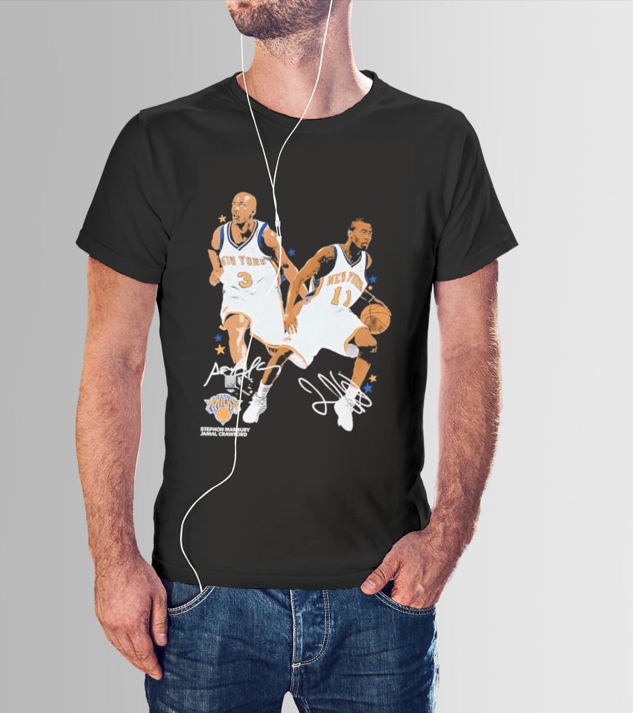 Stephon Marbury Jamal Crawford New York Knicks 3 11 Signatures T-Shirt