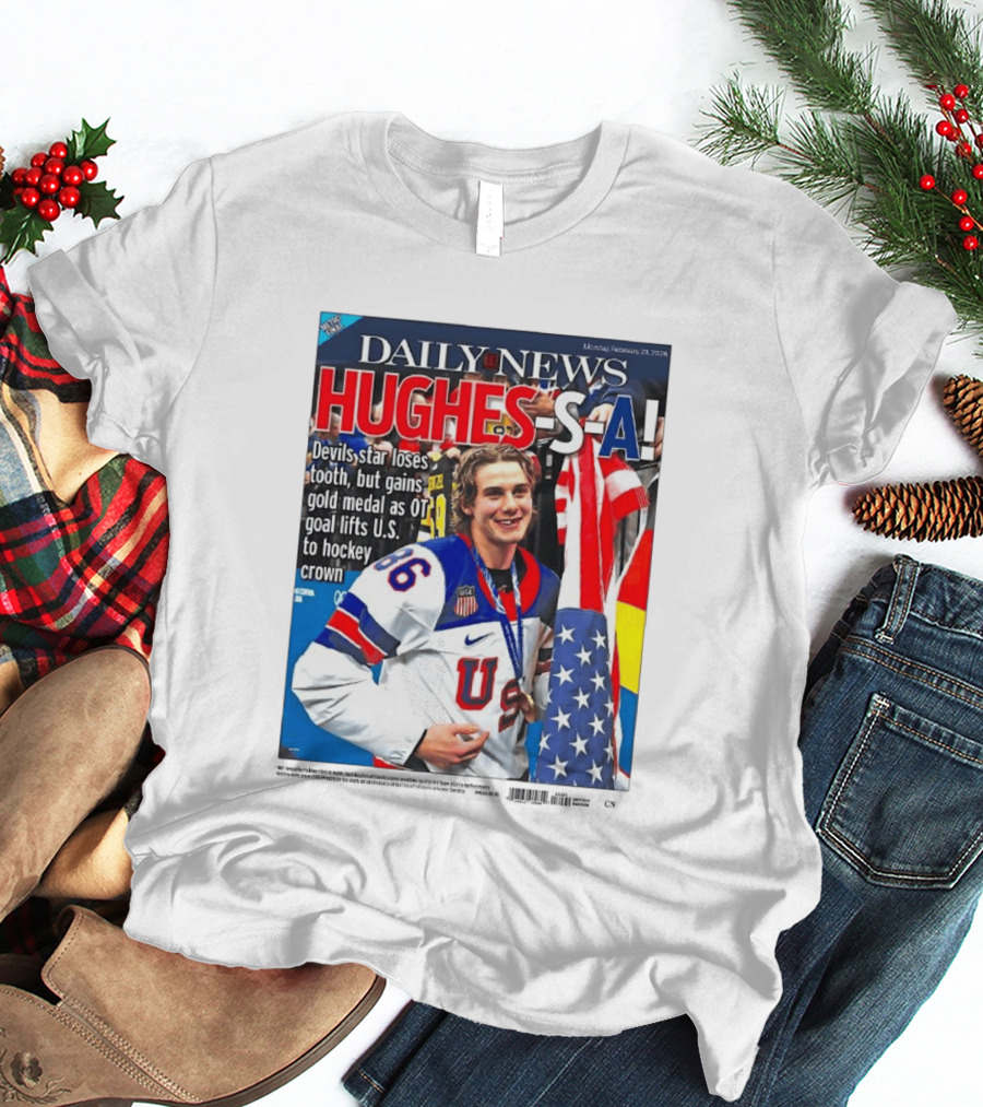 Daily News Jack Hughes S A Gold Medal US Hockey Devil Star T-Shirt