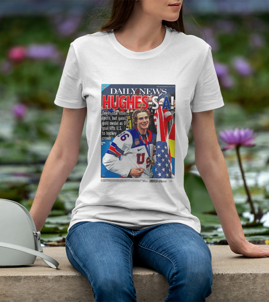 Daily News Jack Hughes S A Gold Medal US Hockey Devil Star T-Shirt