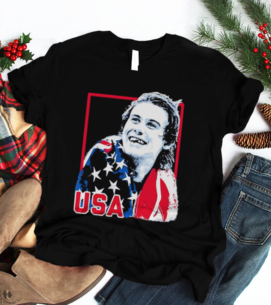 USA Flag Happy Athlete Red Frame American Pride T-Shirt