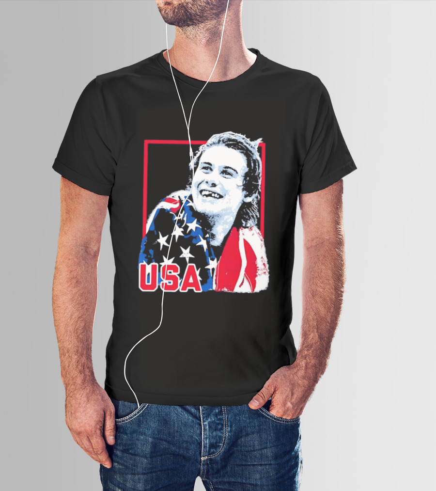 USA Flag Happy Athlete Red Frame American Pride T-Shirt