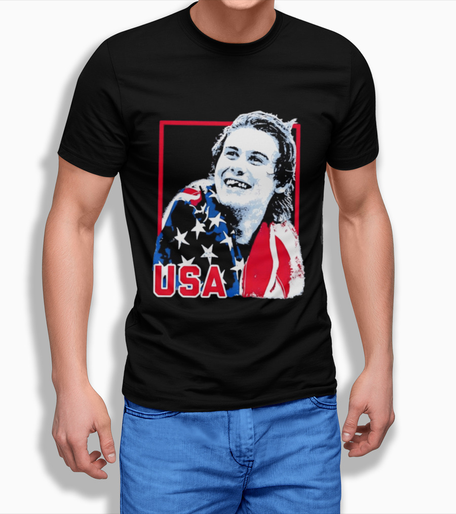 USA Flag Happy Athlete Red Frame American Pride T-Shirt