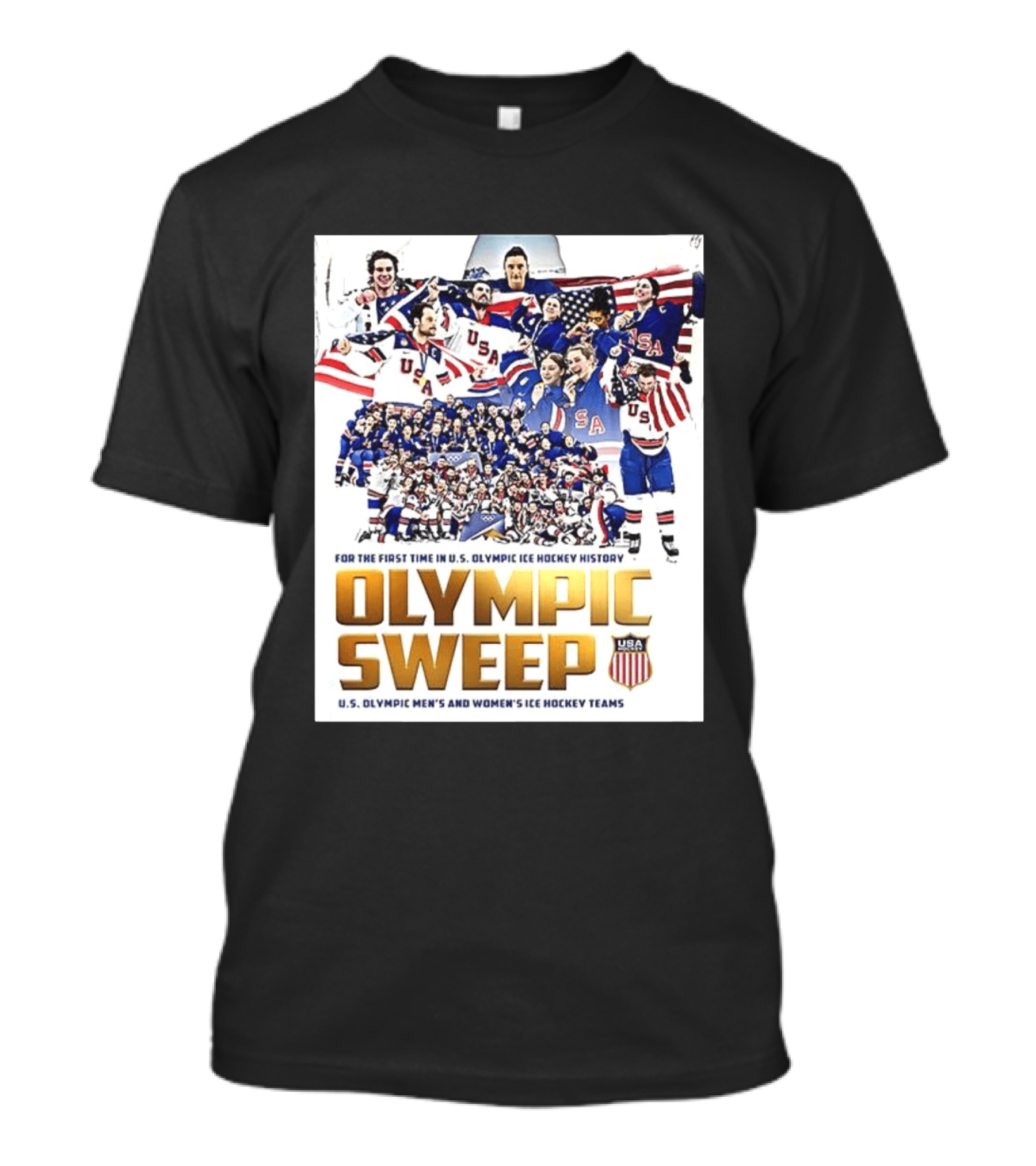 U.S. Olympic Ice Hockey History First Sweep Men's And Women's Teams T-Shirt