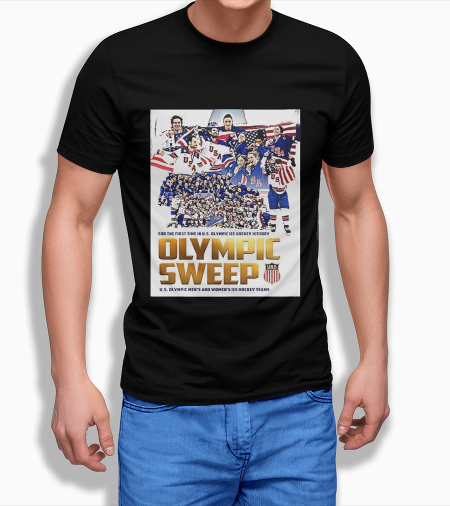 U.S. Olympic Ice Hockey History First Sweep Men's And Women's Teams T-Shirt