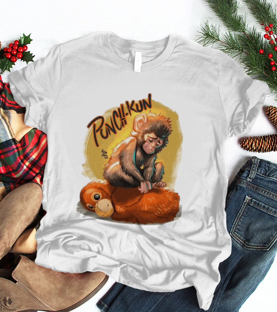 Punch Kun Sad Monkey Hugging Orange Figure T-Shirt