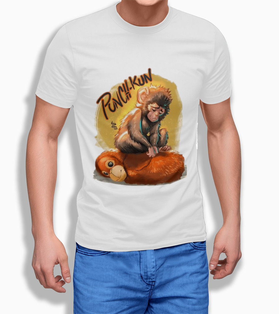 Punch Kun Sad Monkey Hugging Orange Figure T-Shirt