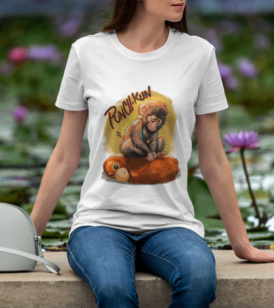 Punch Kun Sad Monkey Hugging Orange Figure T-Shirt