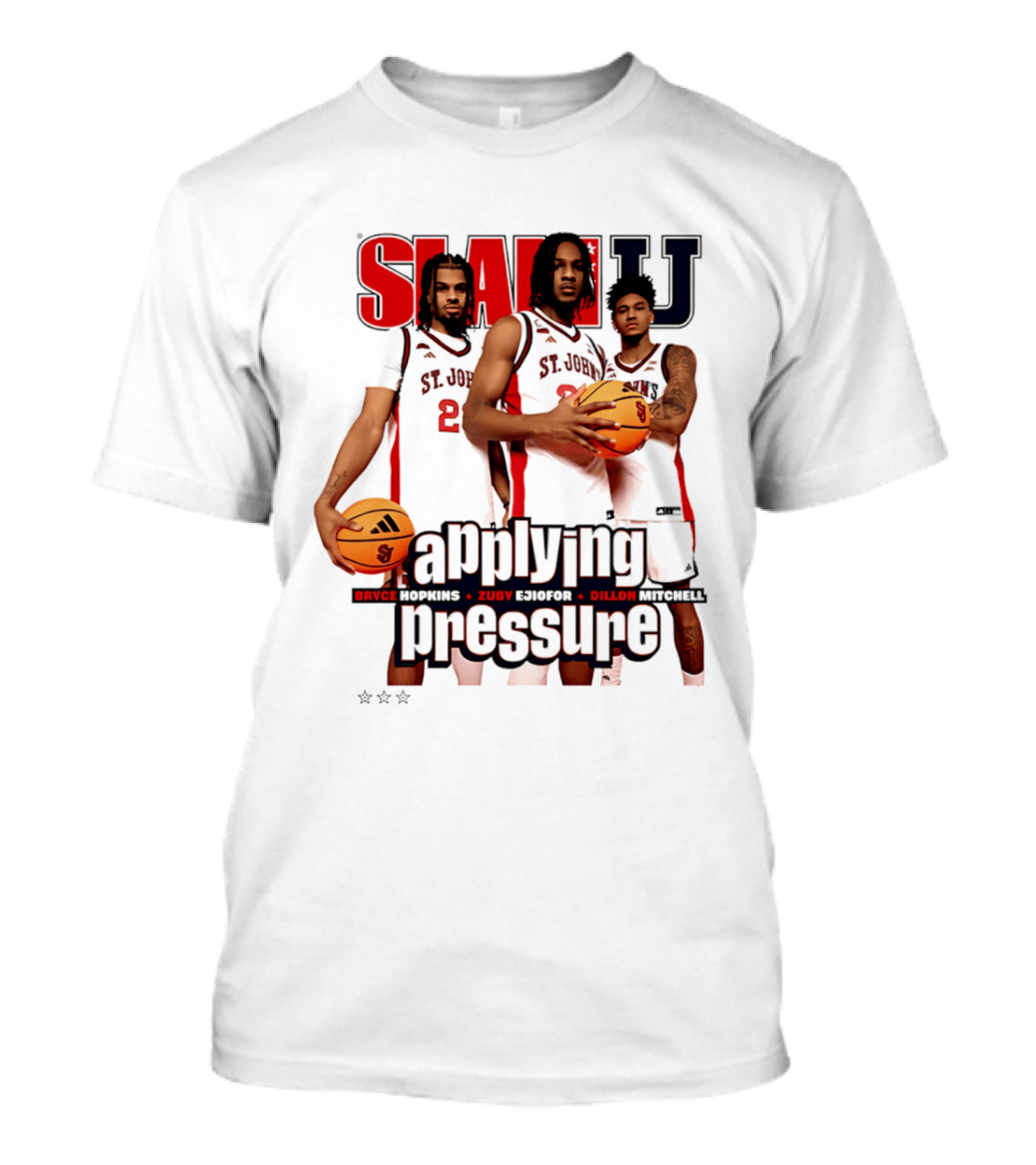 St. John's Red Storm SlamU Applying Pressure Bryce Hopkins Zuby Ejiofor Dillon Mitchell T-Shirt