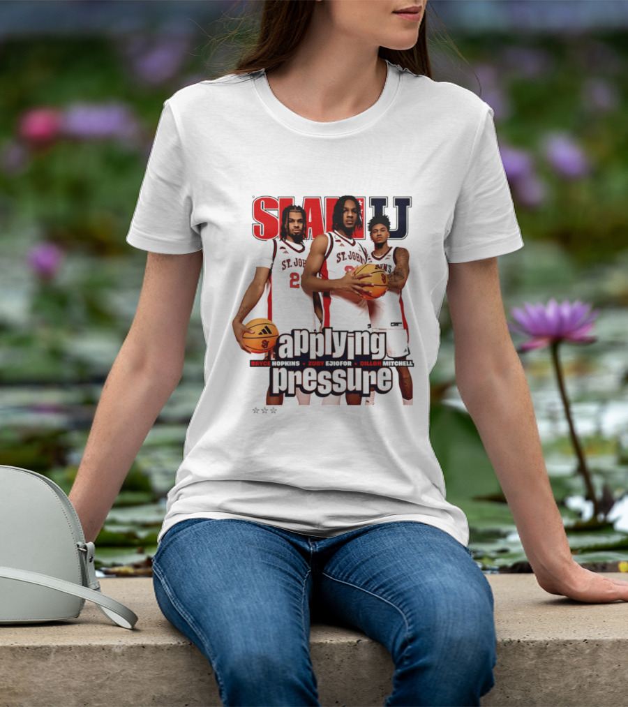 St. John's Red Storm SlamU Applying Pressure Bryce Hopkins Zuby Ejiofor Dillon Mitchell T-Shirt
