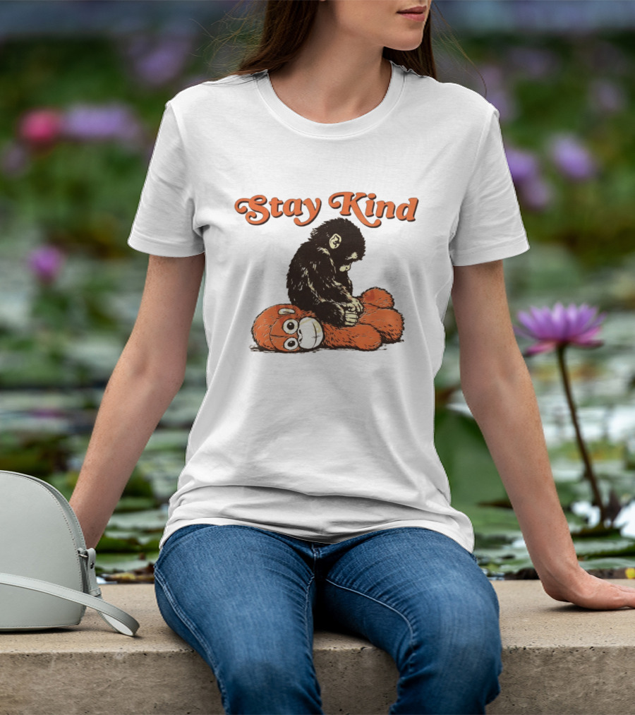 Stay Kind Punch Monkey Meme Compassionate Primate Hugging Plush T-Shirt
