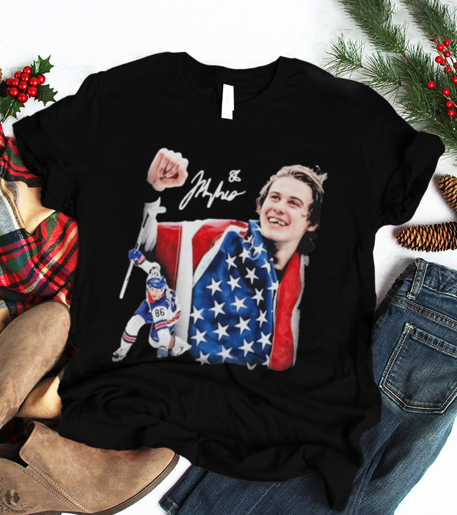 Jack Hughes USA Hockey Golden Goal Celebration T-Shirt