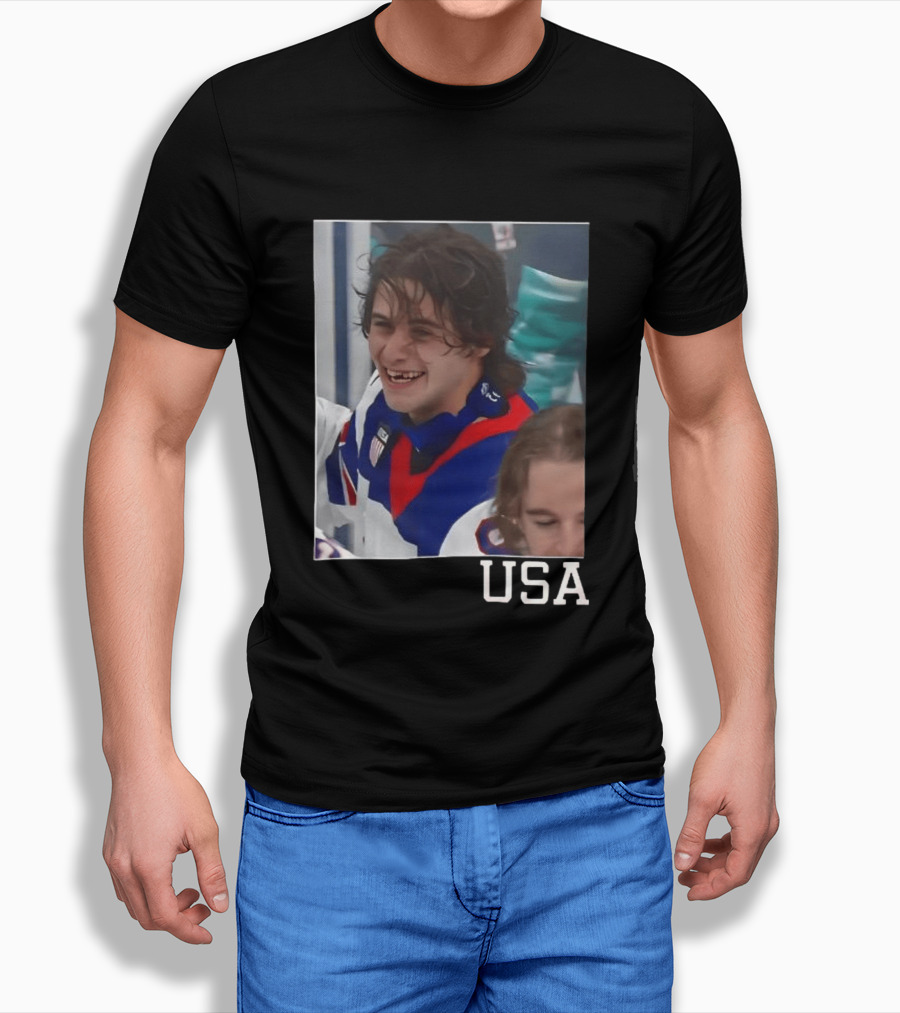 Jack Hughes 2026 Winter Olympic Team USA Smile Hockey T-Shirt