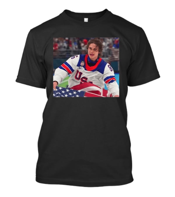 USA Hockey Jack Hughes Team 86 American Flag T-Shirt