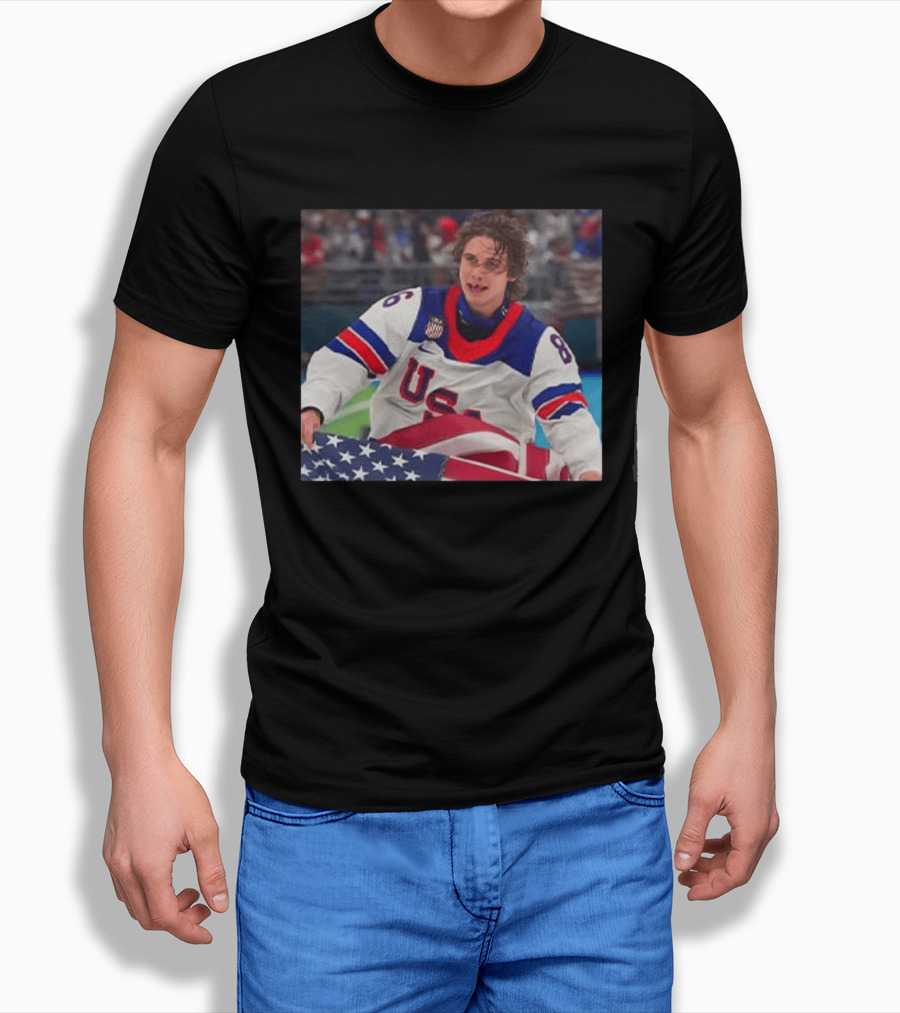 USA Hockey Jack Hughes Team 86 American Flag T-Shirt