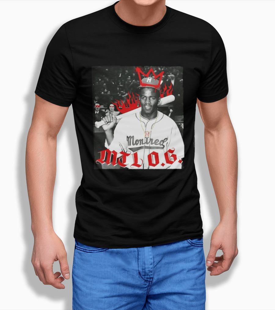 Jackie Robinson Montreal MTL O.G. Baseball Legend Icon Red Crown Flames T-Shirt