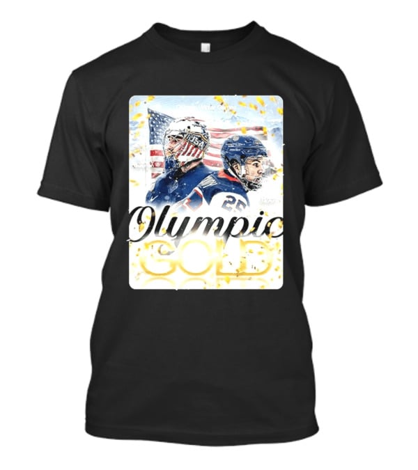 Olympic Winter Games USA Jeremy Swayman Charlie McAvoy Olympic Gold T-Shirt