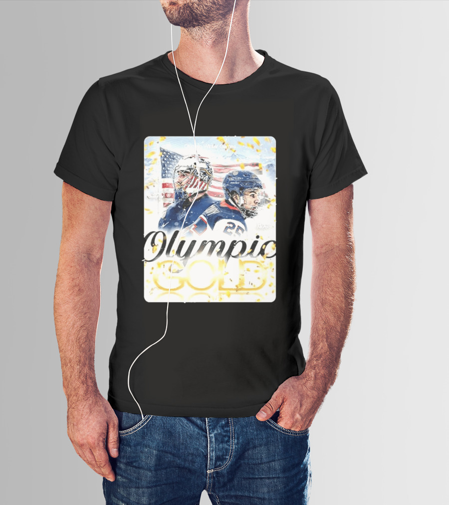 Olympic Winter Games USA Jeremy Swayman Charlie McAvoy Olympic Gold T-Shirt