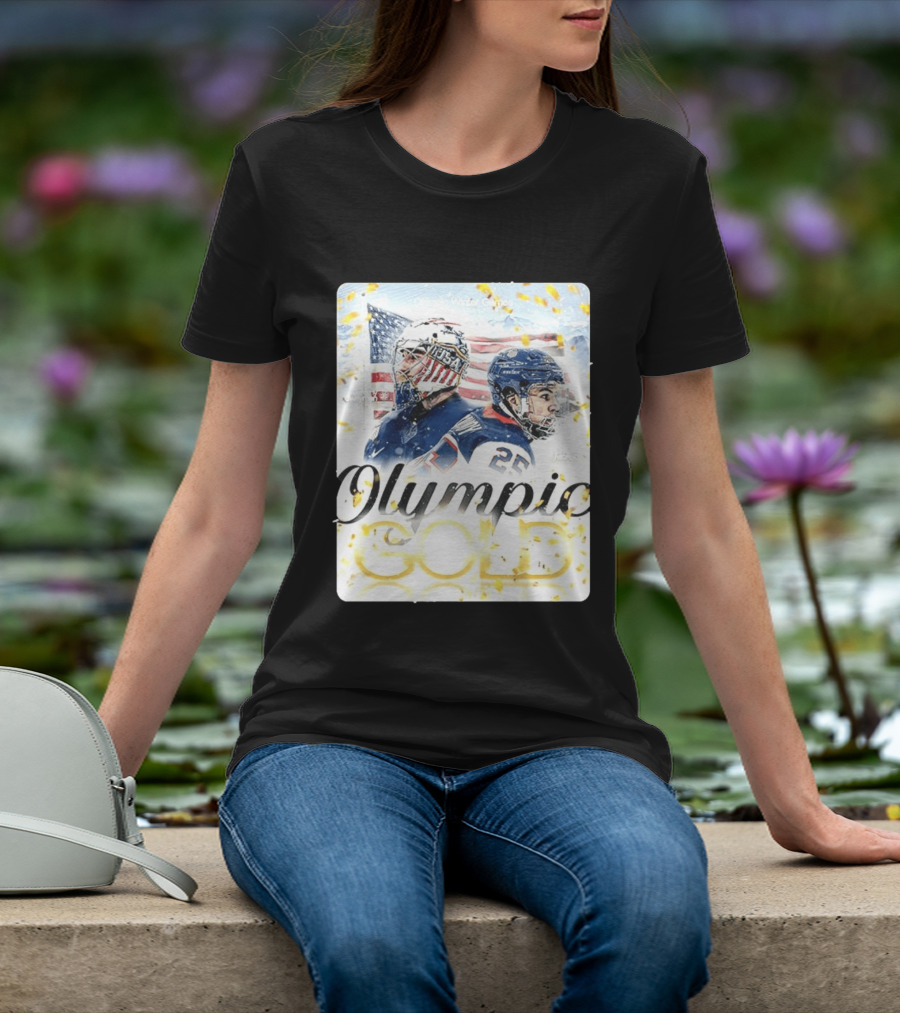 Olympic Winter Games USA Jeremy Swayman Charlie McAvoy Olympic Gold T-Shirt