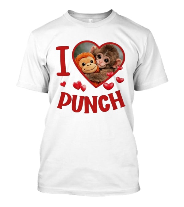 I Love Punch Heart Cute Monkey Hugging Furry Friend T-Shirt