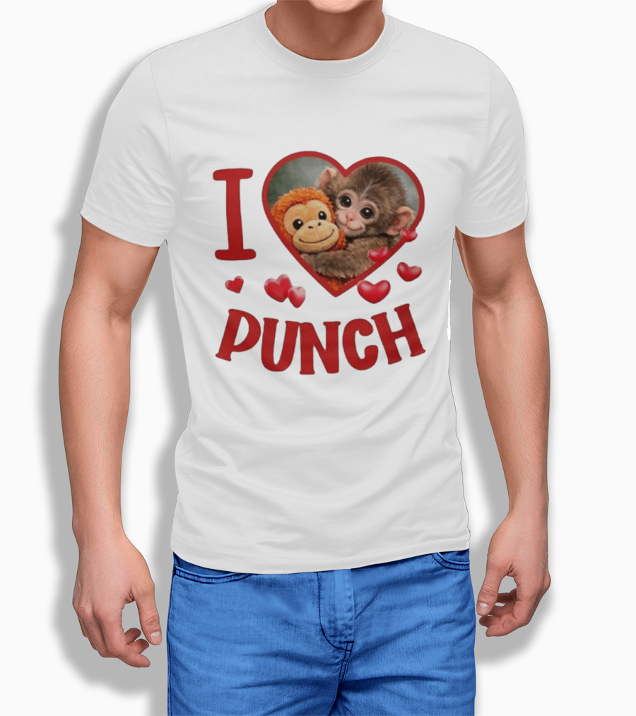 I Love Punch Heart Cute Monkey Hugging Furry Friend T-Shirt