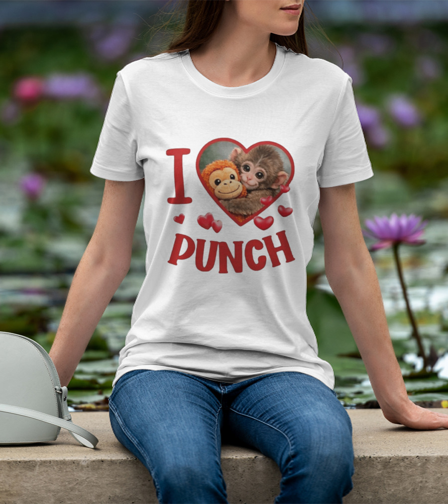 I Love Punch Heart Cute Monkey Hugging Furry Friend T-Shirt