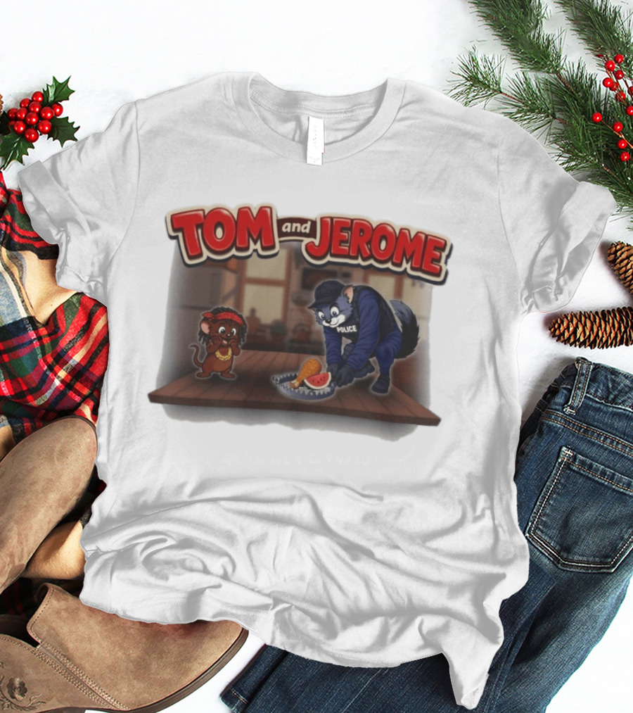 Tom And Jerome Police Cat Serving Chicken And Watermelon T-Shirt