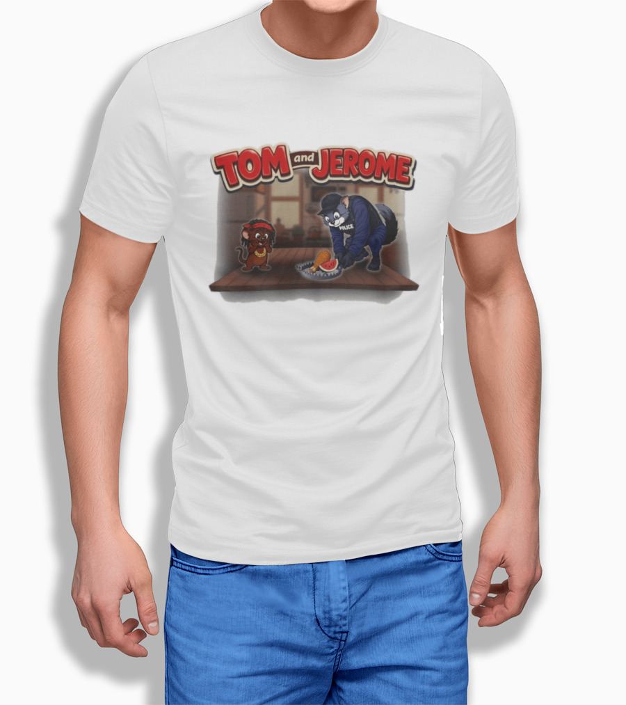 Tom And Jerome Police Cat Serving Chicken And Watermelon T-Shirt