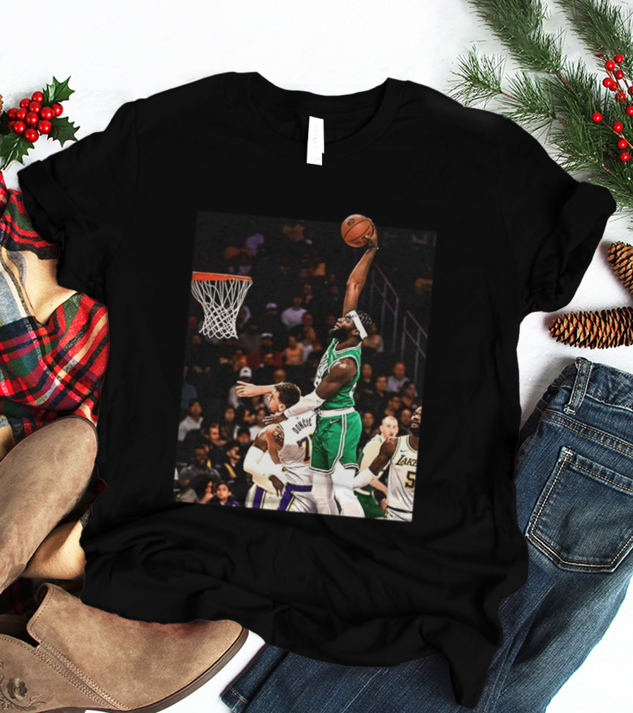 Boston Celtics Neemias Queta Dunking Against Lakers NBA Action T-Shirt