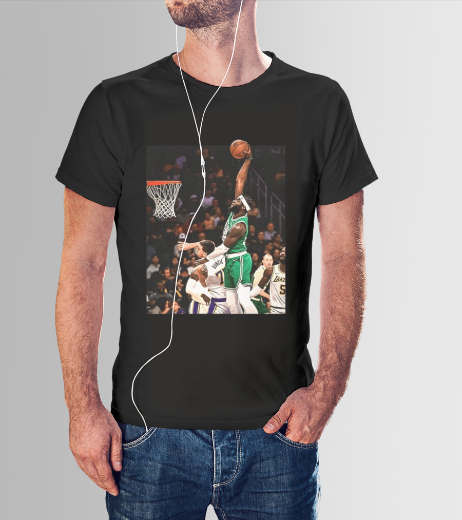 Boston Celtics Neemias Queta Dunking Against Lakers NBA Action T-Shirt