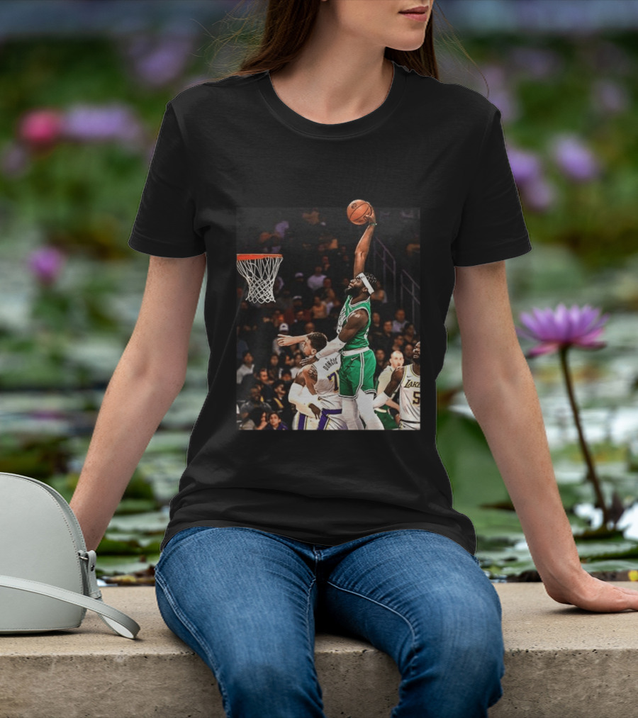 Boston Celtics Neemias Queta Dunking Against Lakers NBA Action T-Shirt