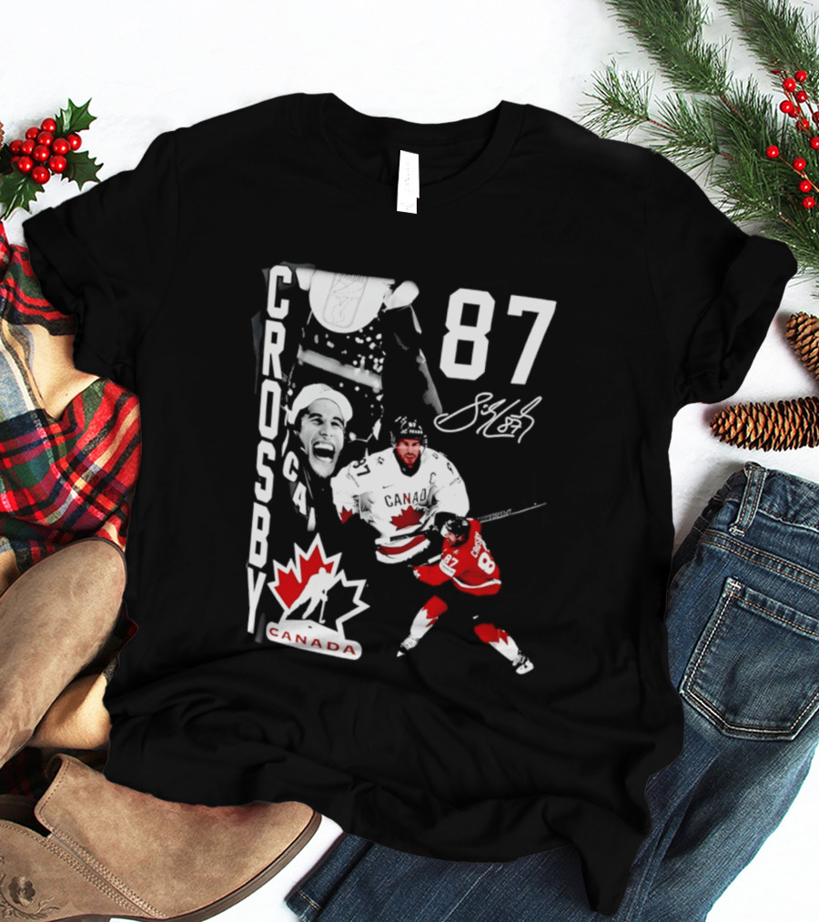 Crosby 87 Canada Hockey Maple Leaf Number Signature T-Shirt