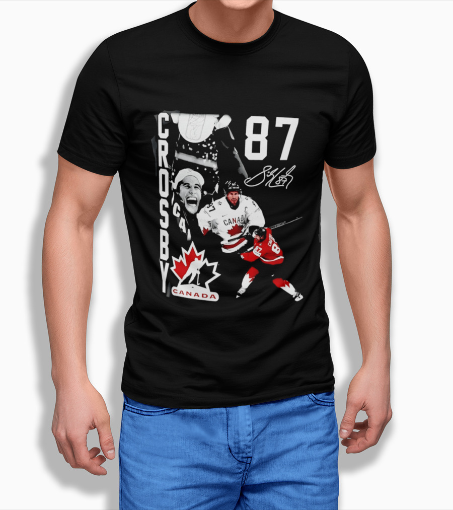 Crosby 87 Canada Hockey Maple Leaf Number Signature T-Shirt