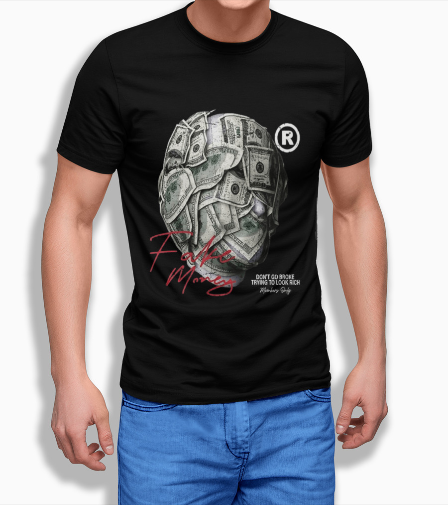 Fake Money Masked Head Members Only Rich Trademark T-Shirt
