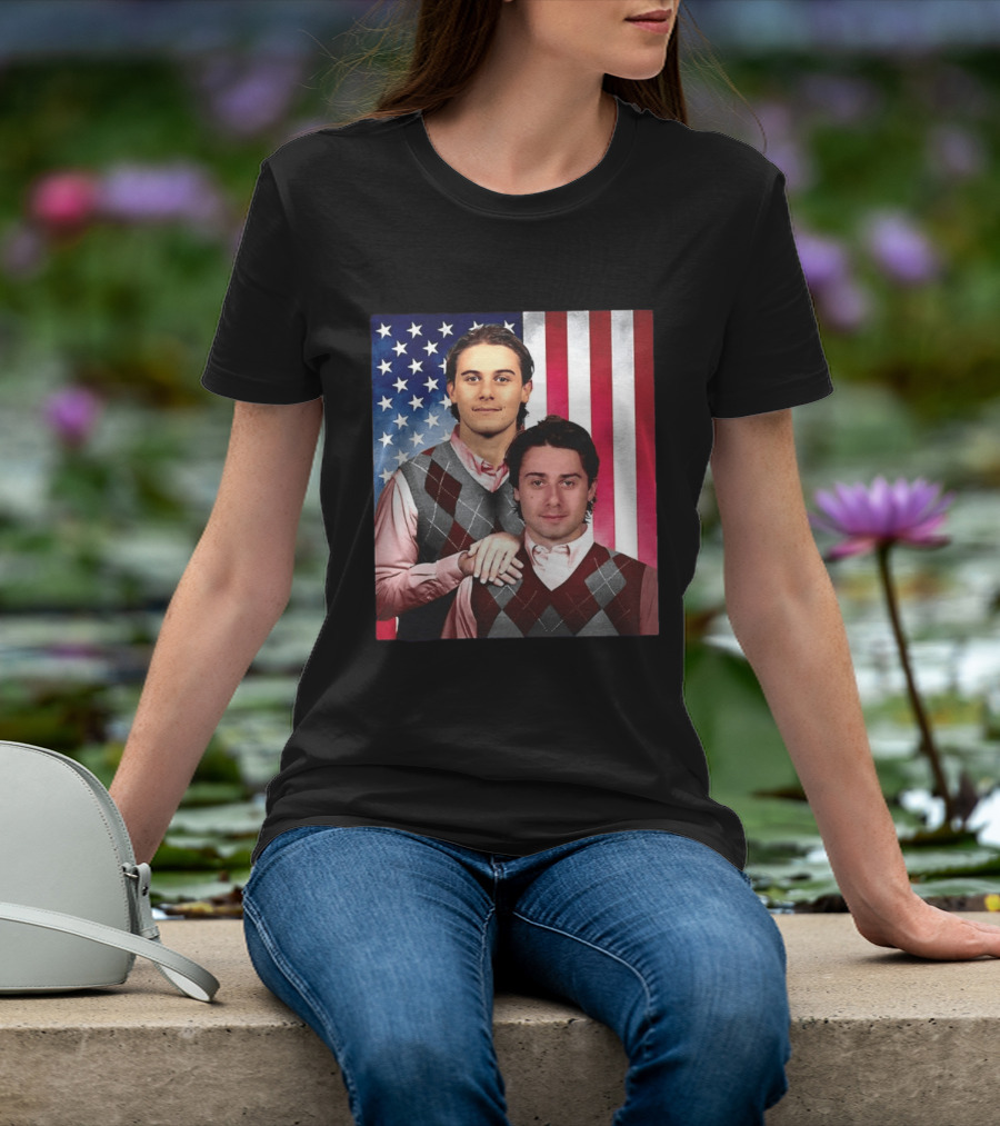 Jack Quinn Hughes USA Hockey Step Brothers American Flag T-Shirt