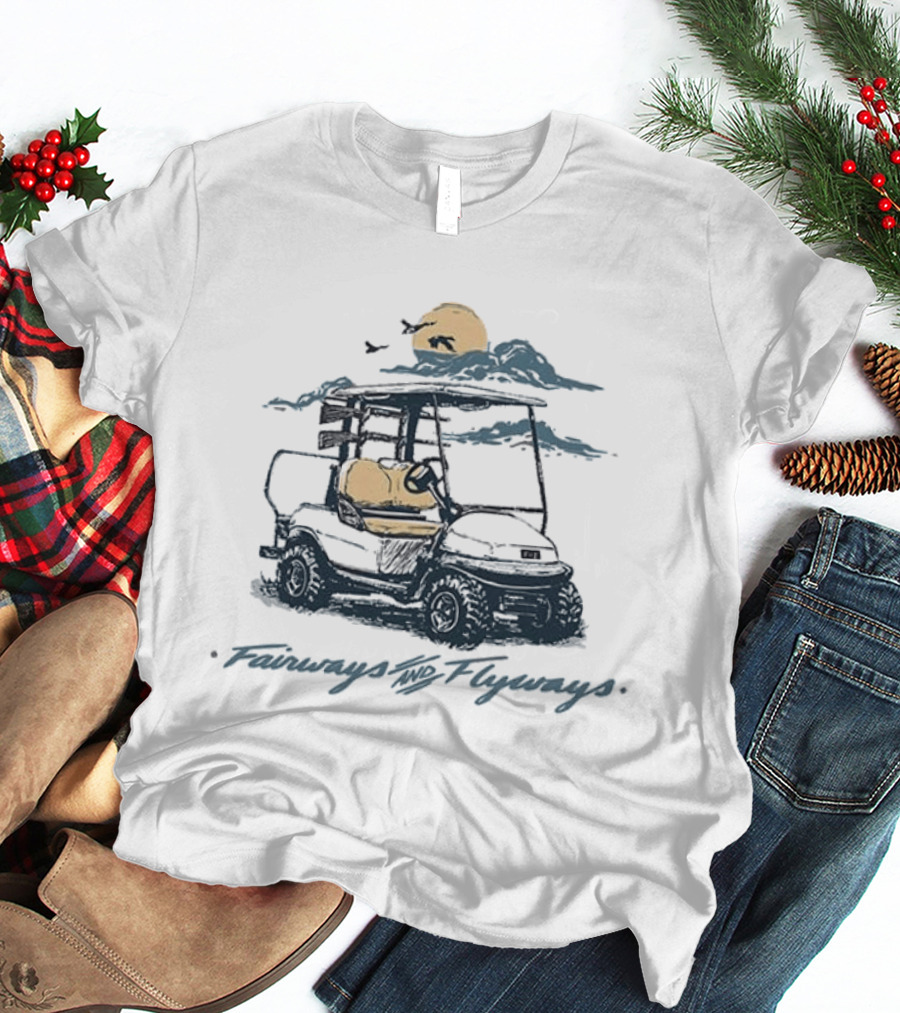 Fairways And Flyways Golf Cart Moonlit Clouds Birds T-Shirt