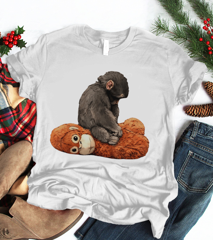Punch Kun Protect Baby Monkey Comfort Plush Hugging Companion T-Shirt