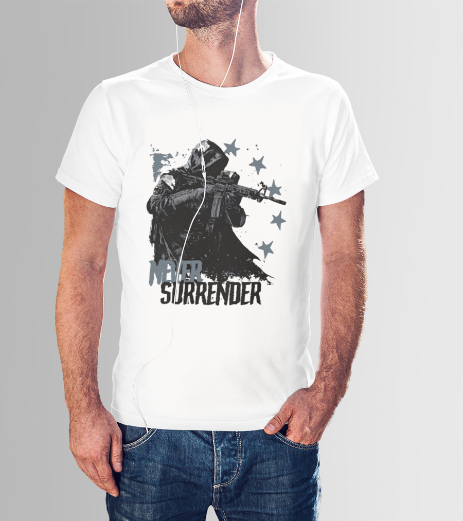 Never Surrender Reaper With Hooded Figure And Rifle T-Shirt