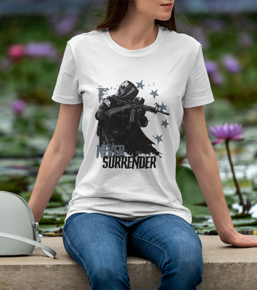 Never Surrender Reaper With Hooded Figure And Rifle T-Shirt