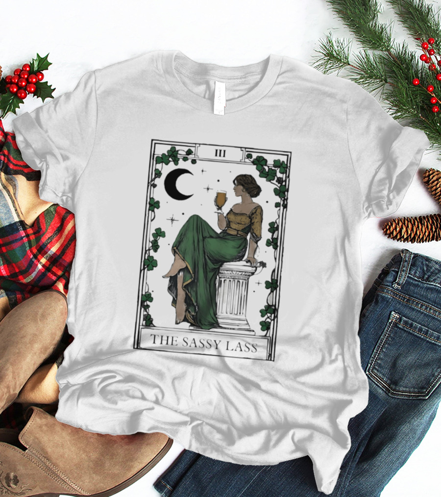 St Patrick's Day The Sassy Lass Tarot Card III Moon Clover T-Shirt