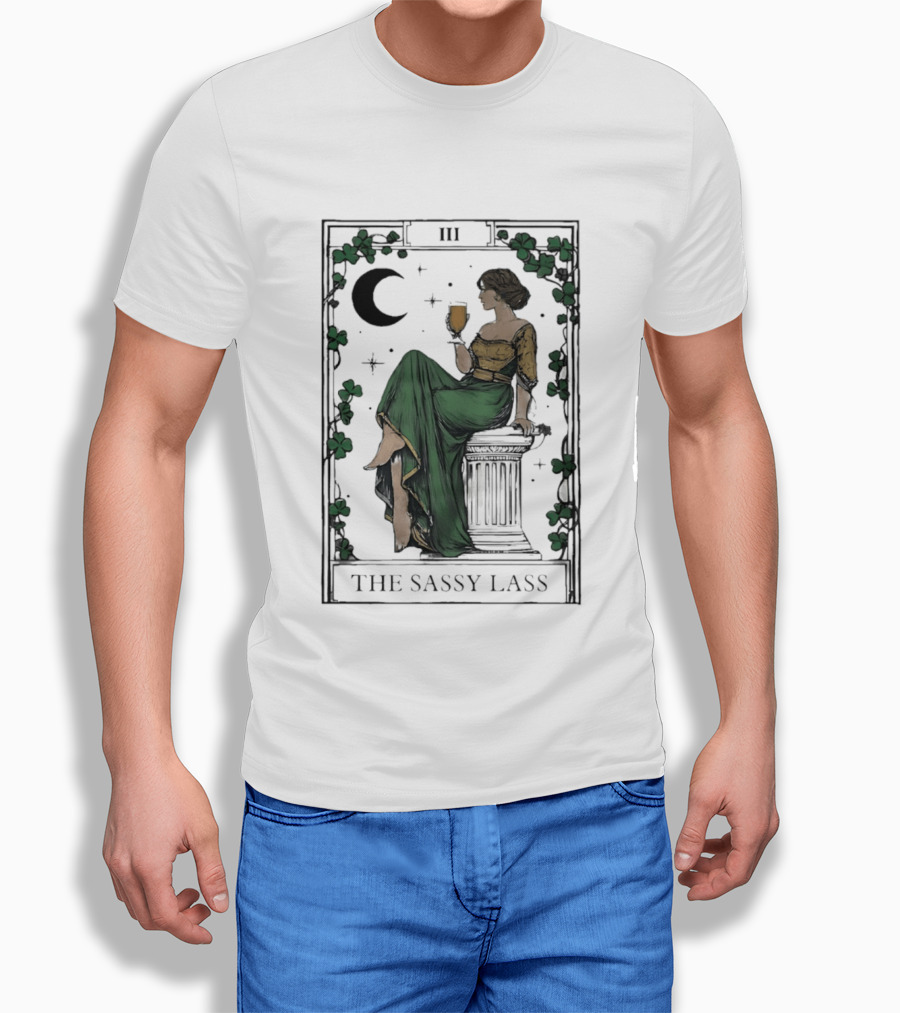 St Patrick's Day The Sassy Lass Tarot Card III Moon Clover T-Shirt