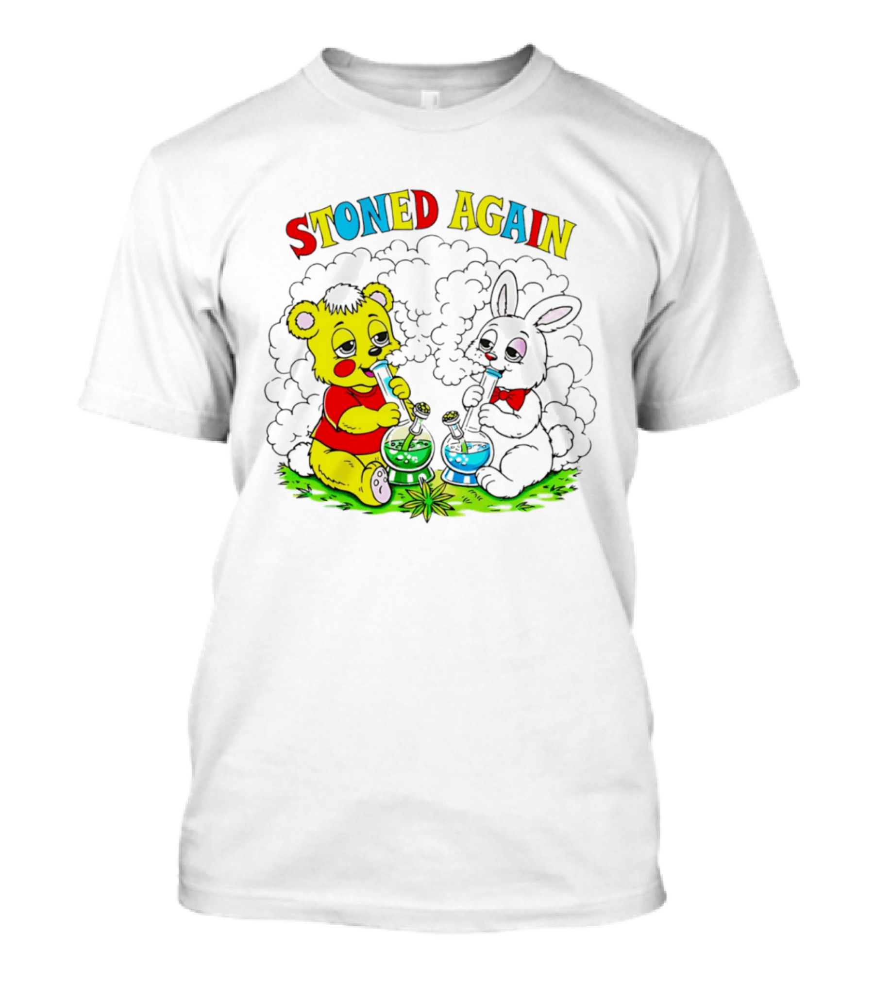 Stoned Again Bears And Rabbits Smoking Weeds T-Shirt