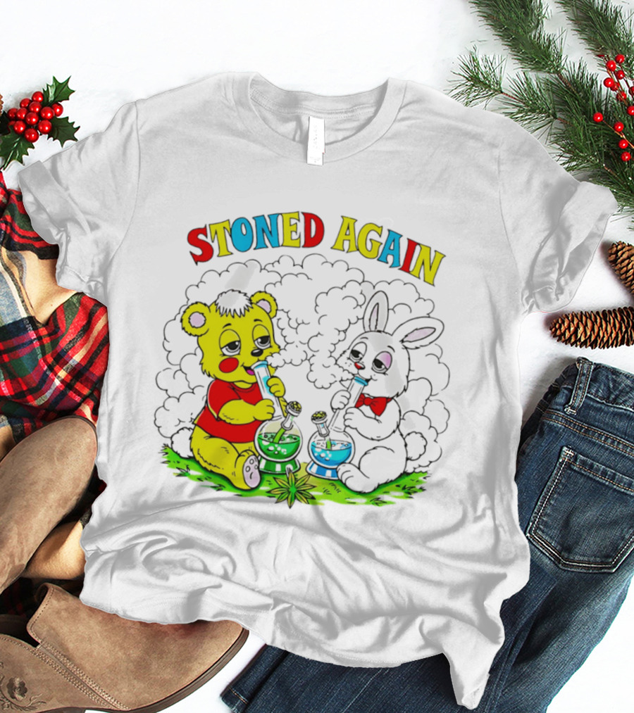 Stoned Again Bears And Rabbits Smoking Weeds T-Shirt