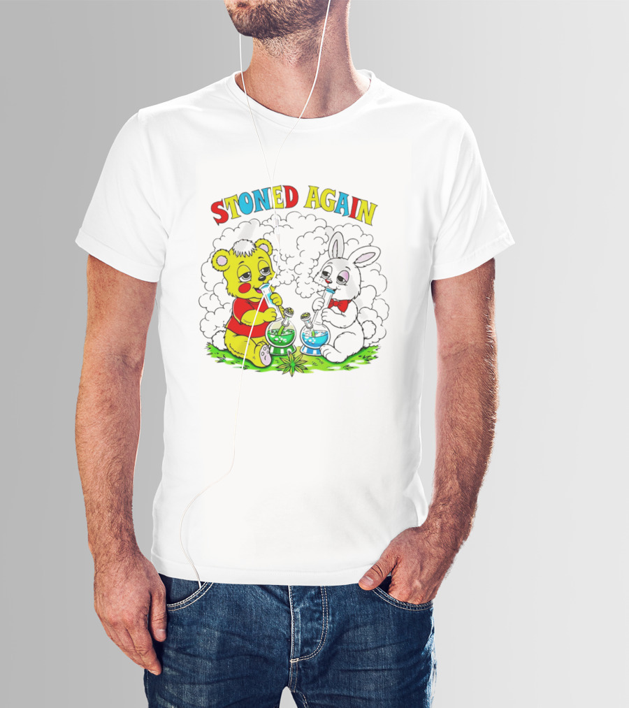 Stoned Again Bears And Rabbits Smoking Weeds T-Shirt