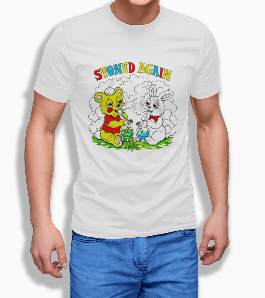 Stoned Again Bears And Rabbits Smoking Weeds T-Shirt