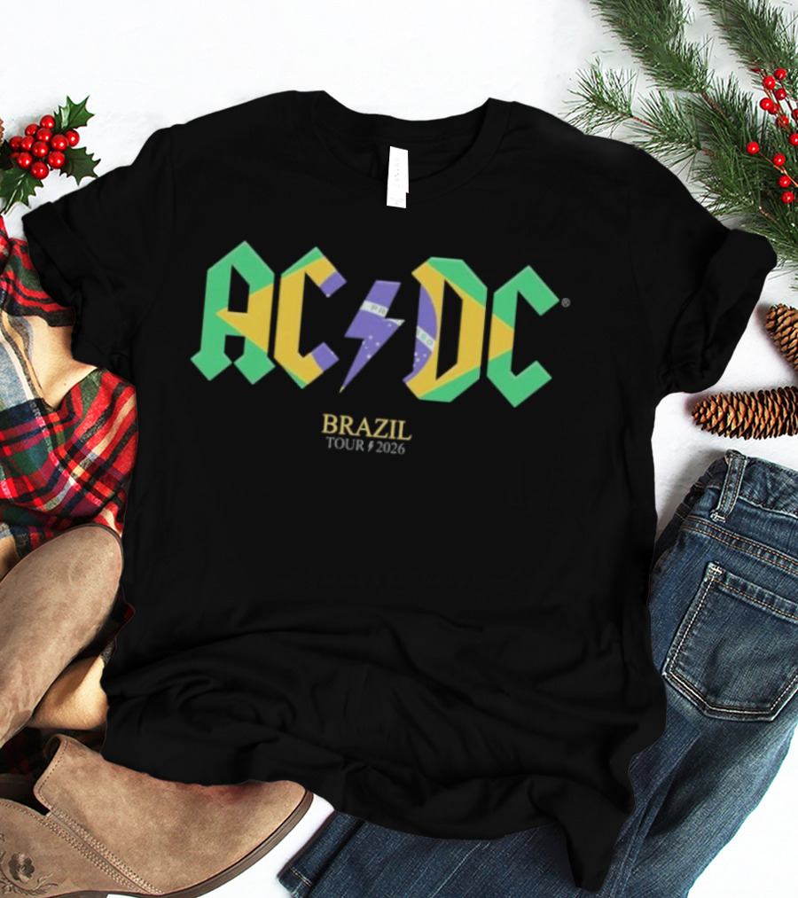 ACDC Brazil Tour 2026 Logo With Flag T-Shirt