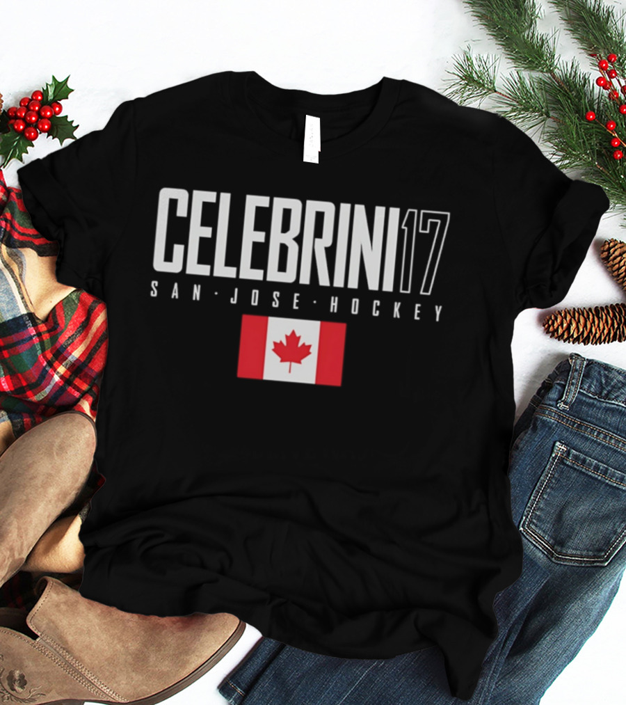 San Jose Hockey Celebrini 17 Canada Flag T-Shirt